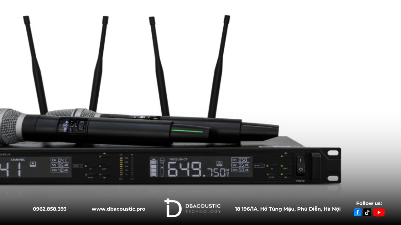 Mic không dây DBacoustic DB750 Plus sở hữu 4 ăng-ten thu phát, dò sóng