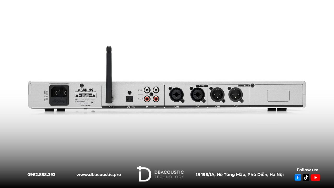 Bộ giải mã DBAcoustic LX-DAC8 sở hữu hệ thống kết nối cổng sau đa dạng.