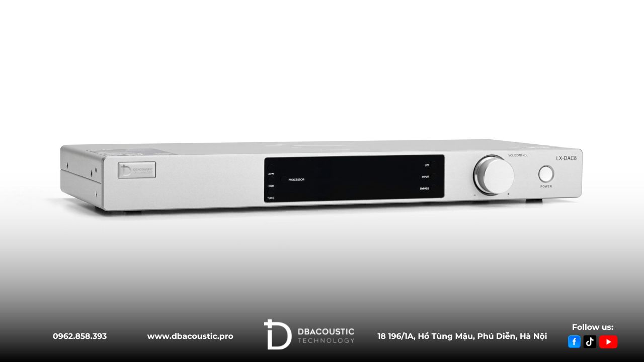 Bộ giải mã tín hiệu DBAcoustic LX-DAC8 có thể hiệu chỉnh âm bass, mid, treble chuyên nghiệp.