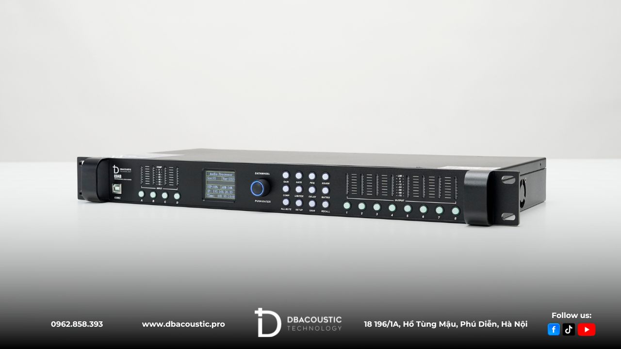 Crossover DBAcoustic CD48 sử dụng xử lý chuyển đổi DSP 32 bit và AD/DA hiệu suất cao 24 bit