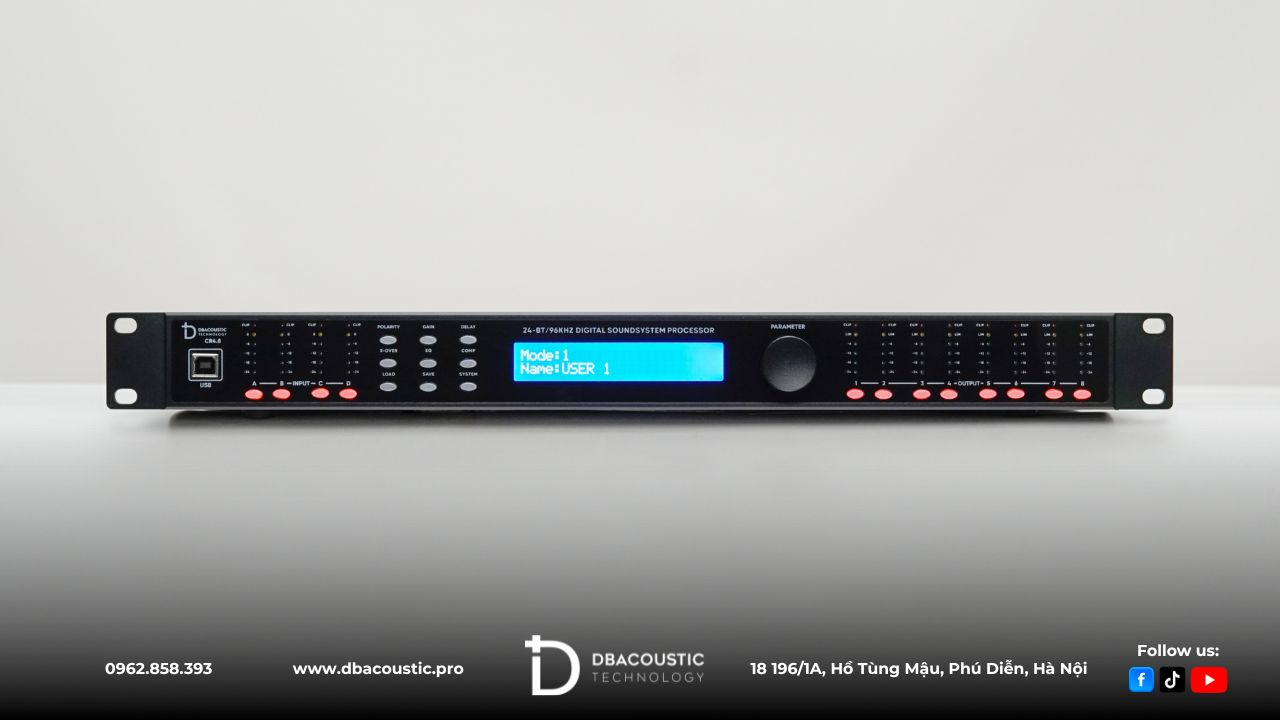 Crossover DBAcoustic CR4.8 là bộ xử lý DSP 4 đầu vào và 8 đầu ra