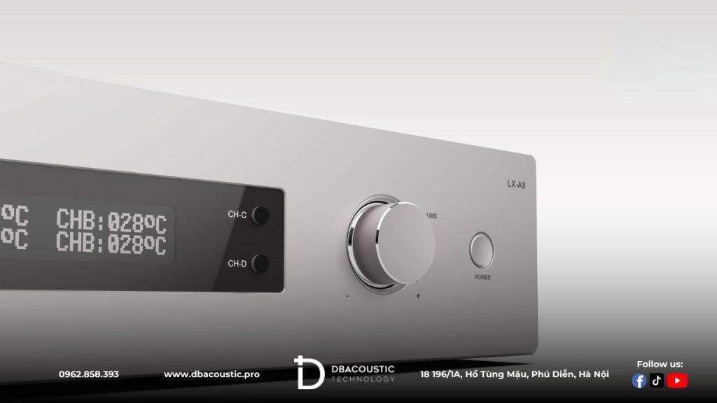 Mặt trước của DBAcoustic LX-A8 được bố trí hệ thống nút vặn khoa học.