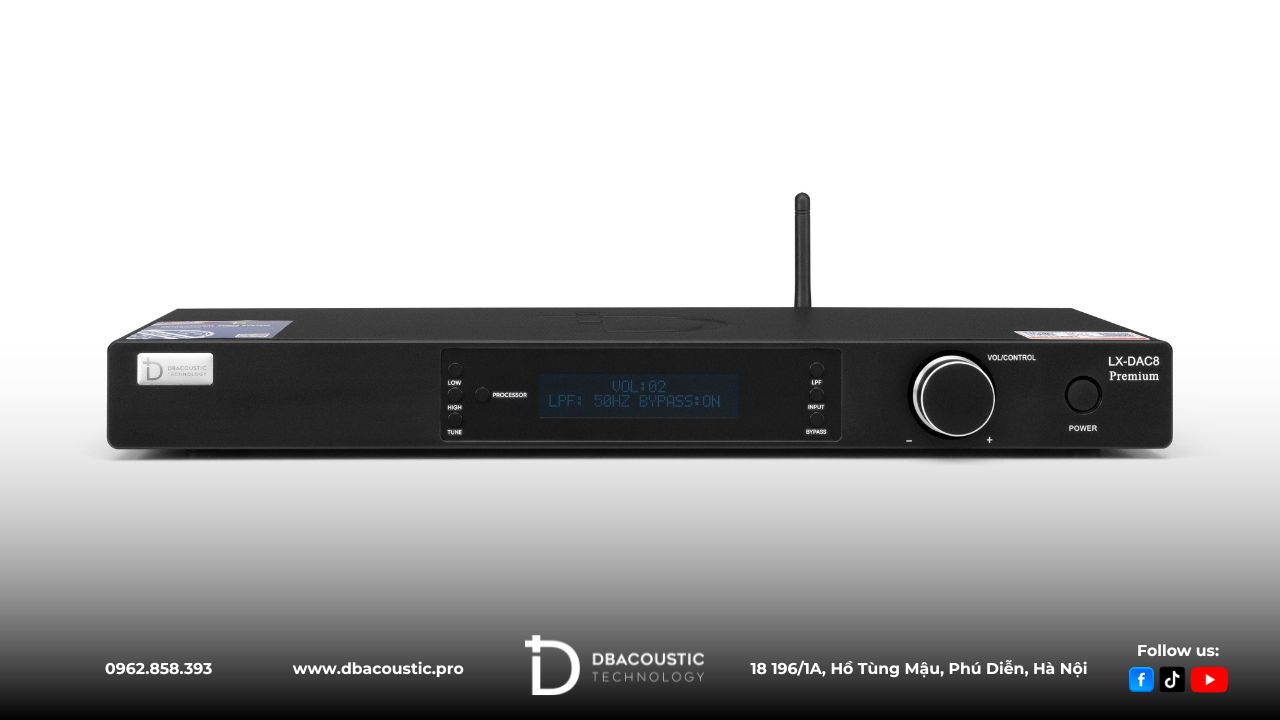 Bộ giải mã tín hiệu DBAcoustic LX-DAC8 có thể hiệu chỉnh âm bass, mid, treble chuyên nghiệp.
