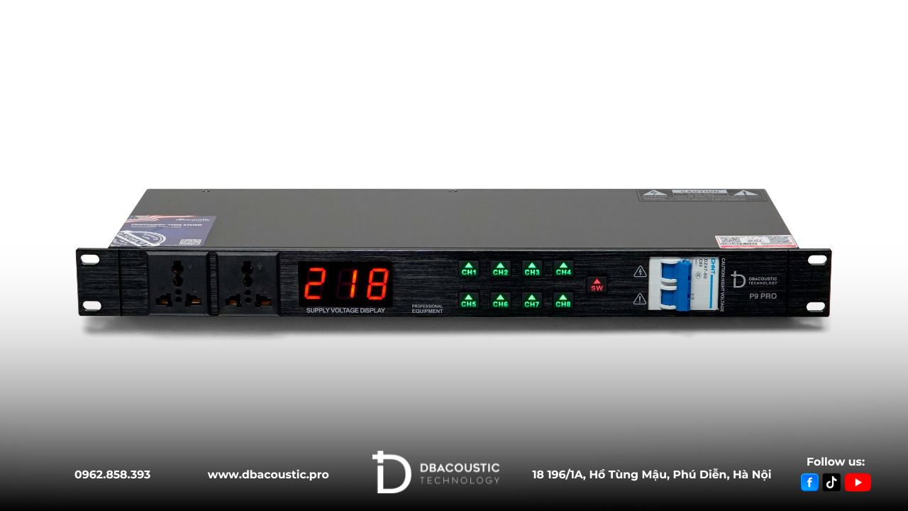 Quản lý nguồn Dbacoustic P9 Pro trang bị thêm 2 ổ cắm trực diện phía trước