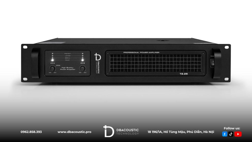 Cục đẩy công suất Dbacoustic T2.26 là dòng đẩy 2 kênh, công suất 1800W