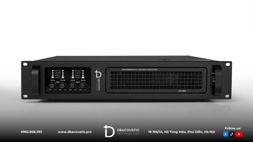 Cục đẩy công suất Dbacoustic T4.22 có ngoại hình cứng cáp, mạnh mẽ