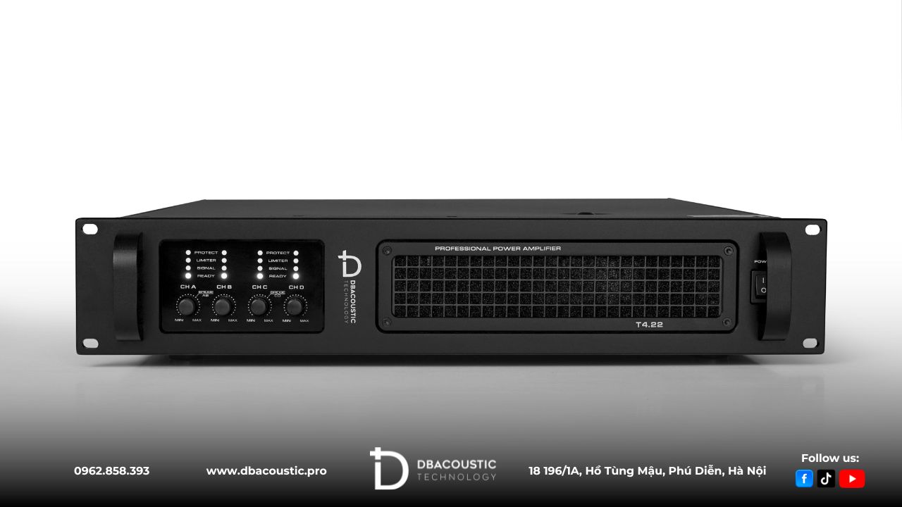 Cục đẩy công suất Dbacoustic T4.22 có ngoại hình cứng cáp, mạnh mẽ