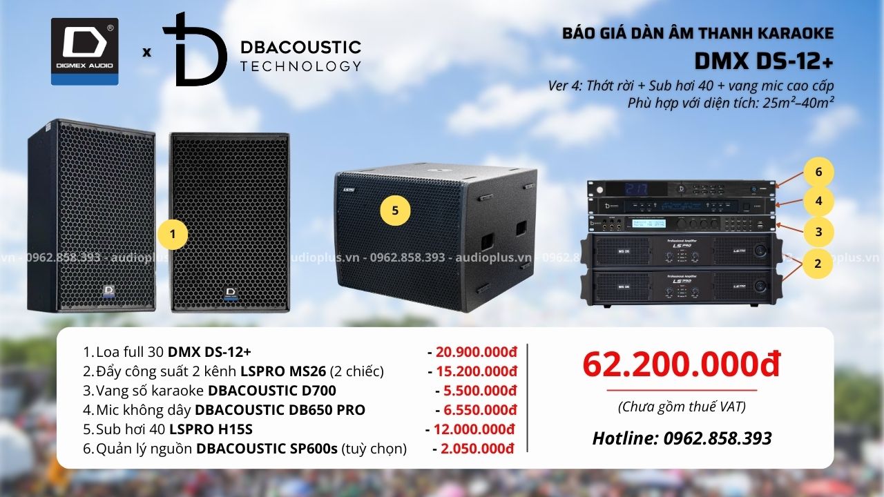 Cấu hình 4 bộ dàn karaoke DMX DS-12+