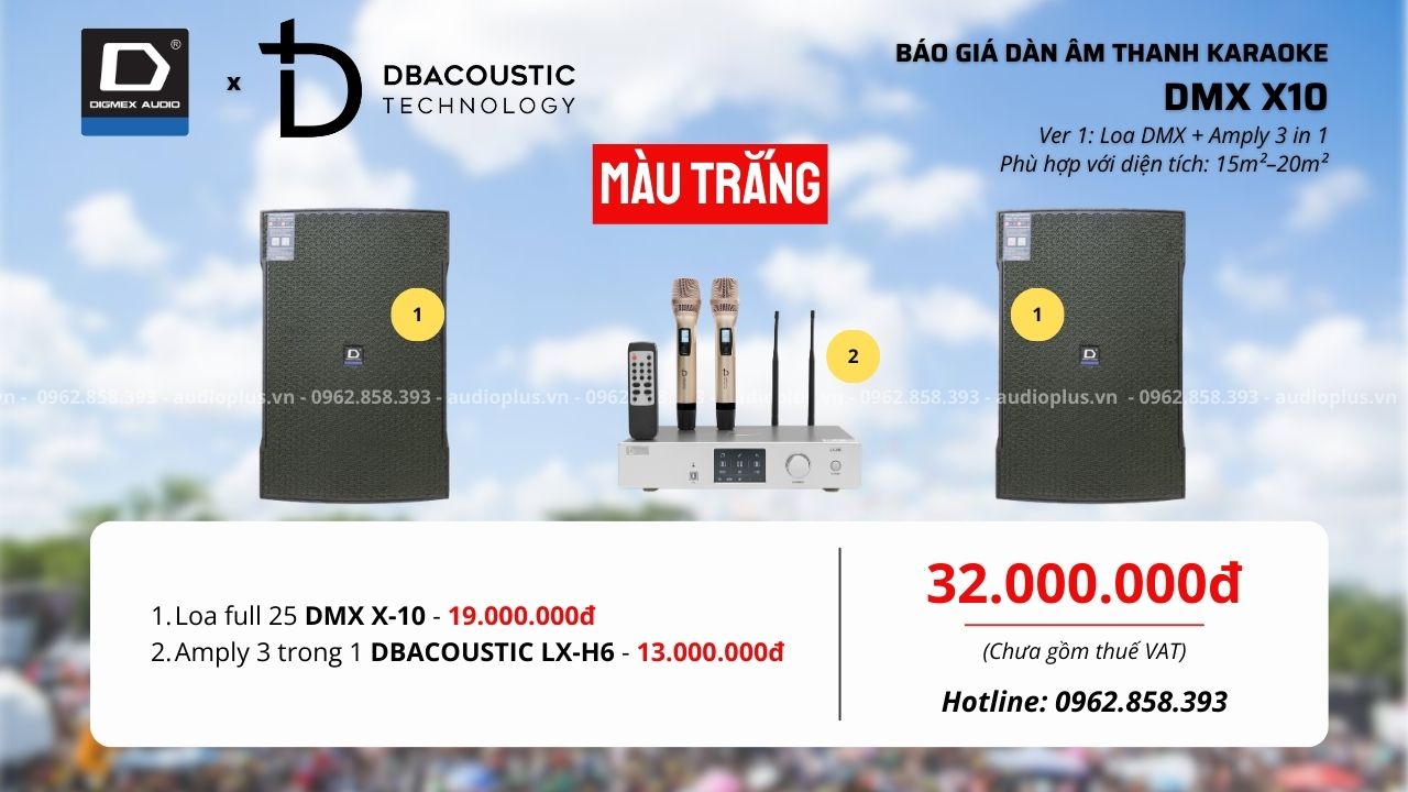 Bộ dàn karaoke DMX X10 cấu hình 1 amply màu trắng