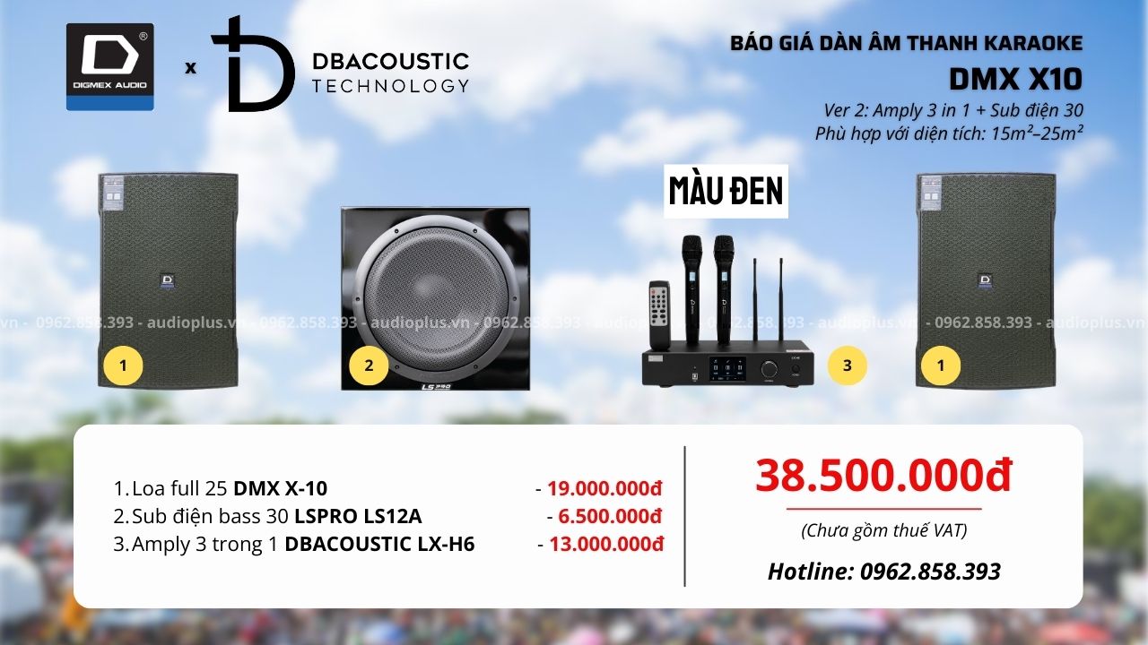 Bộ dàn karaoke DMX X10 cấu hình 2 amply màu đen