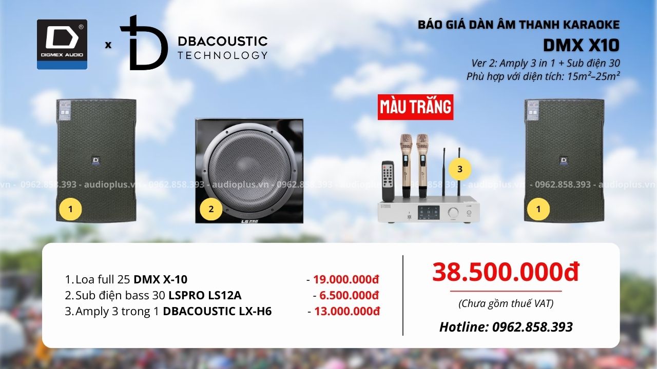 Cấu hình 2 bộ dàn karaoke DMX X10 phiên bản Amply màu trắng