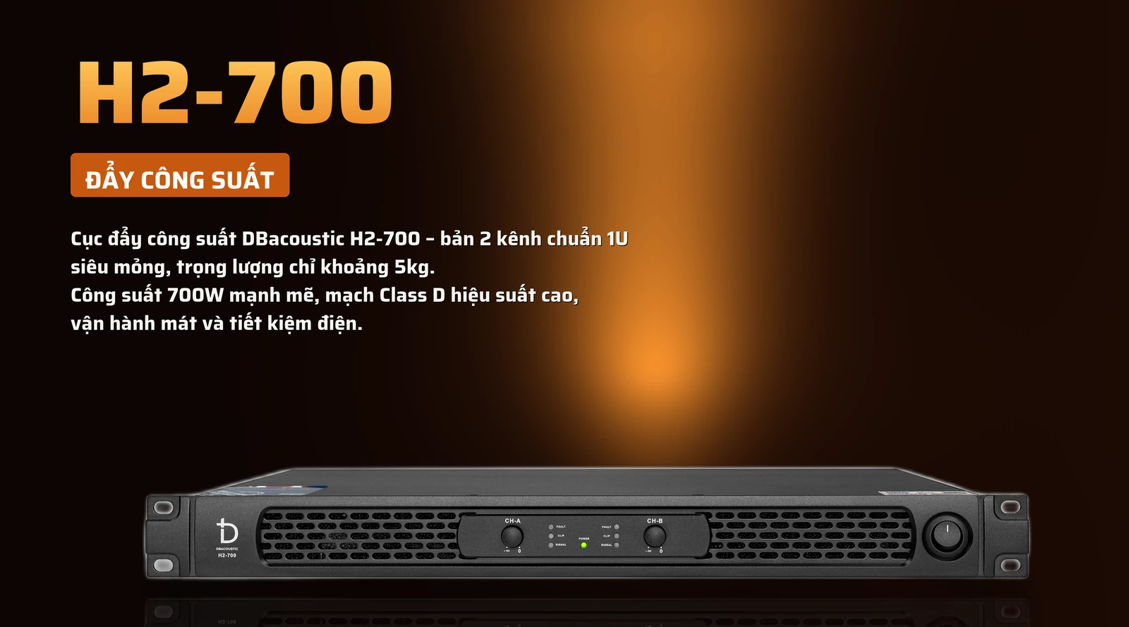 Cục đẩy công suất DBacoustic H2-700 – 2 kênh 700W Class D chuẩn 1U